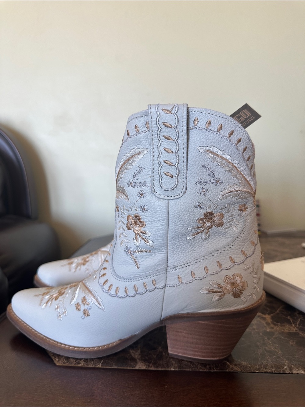 dingo White Embroidered Western Ankle Boots